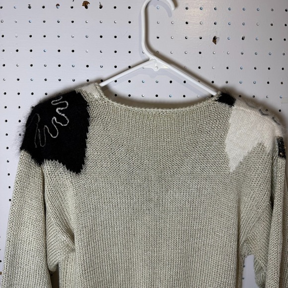 Vintage 90s Susann D Sweater Women's Small Metallic Gray Embroidered V-Neck - Picture 10 of 11